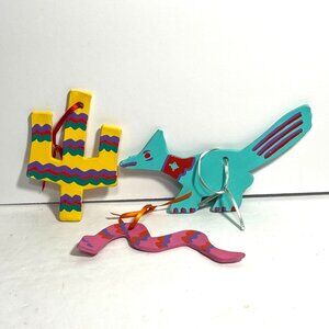 Southwestern Hand Painted Metal Ornaments Cactus Coyote Snake